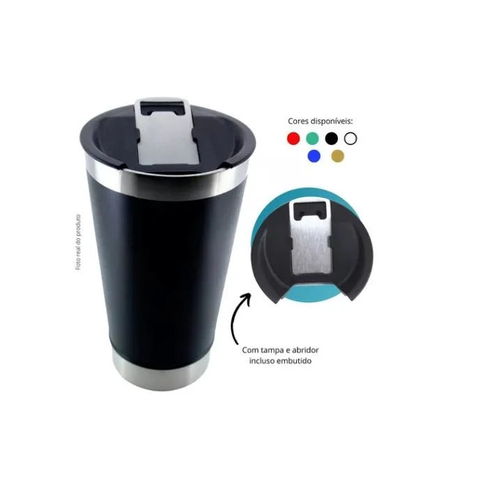 Copo Térmico Inquebrável 473ml – Mantém a Temperatura e Acompanha Tampa + Abridor!