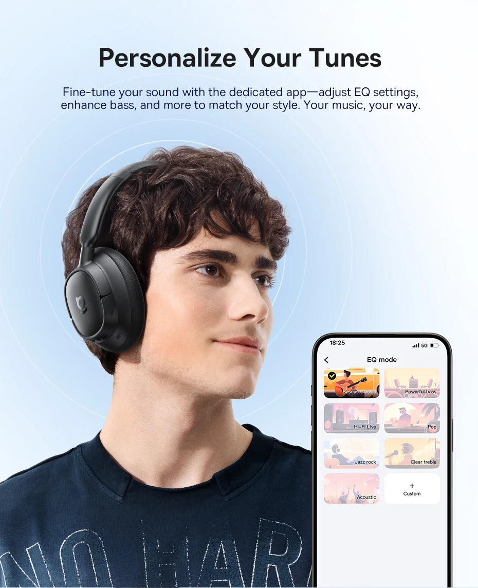 Baseus Bowie H1S – Fone Bluetooth 5.4 com Cancelamento de Ruído Ativo 46dB, Áudio Espacial Hi-Res e 120h de Autonomia!