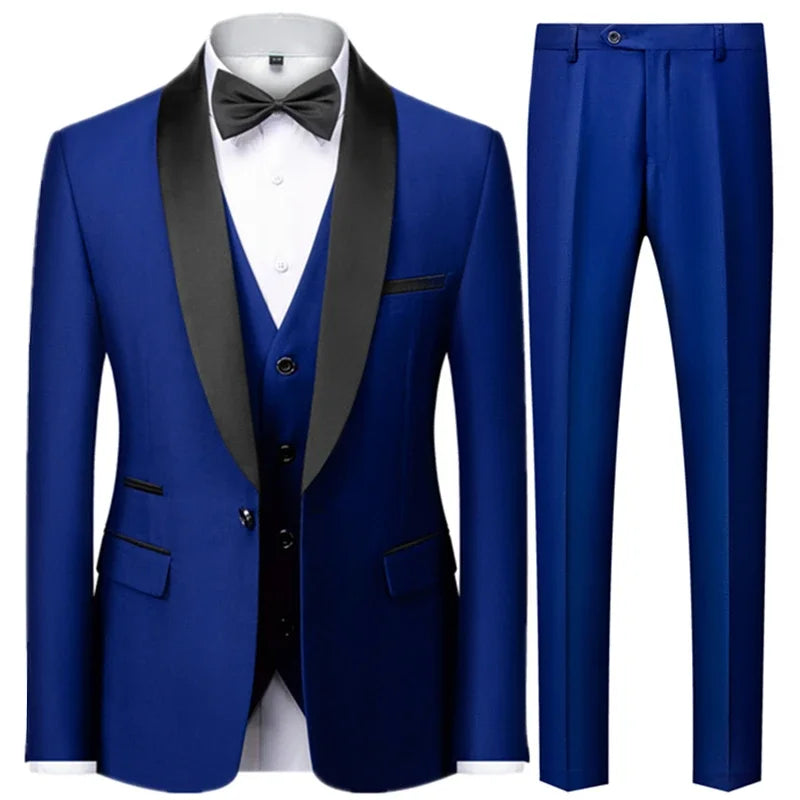 Conjunto Masculino de Luxo 3 Peças — Terno Slim Preto com Blazer, Colete e Calça | Ideal para Casamentos, Festas e Eventos Formais”
