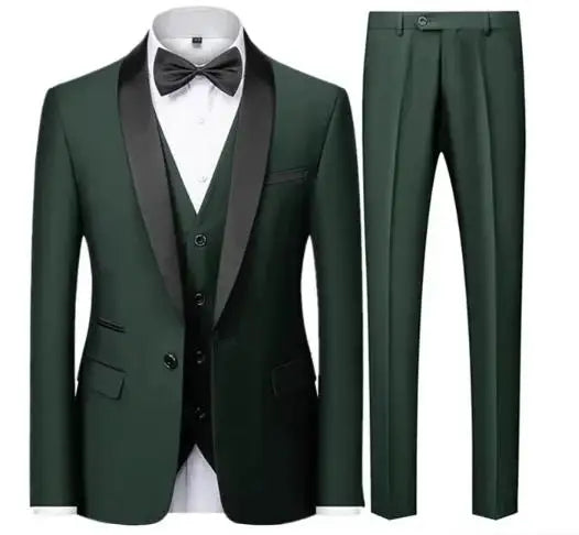 Conjunto Masculino de Luxo 3 Peças — Terno Slim Preto com Blazer, Colete e Calça | Ideal para Casamentos, Festas e Eventos Formais”