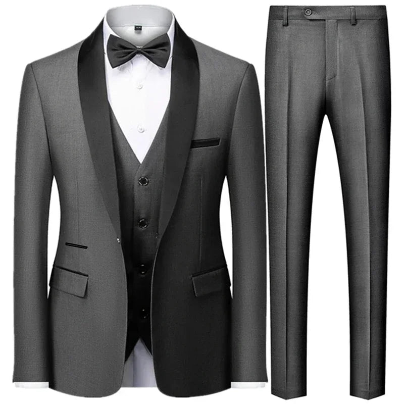 Conjunto Masculino de Luxo 3 Peças — Terno Slim Preto com Blazer, Colete e Calça | Ideal para Casamentos, Festas e Eventos Formais”