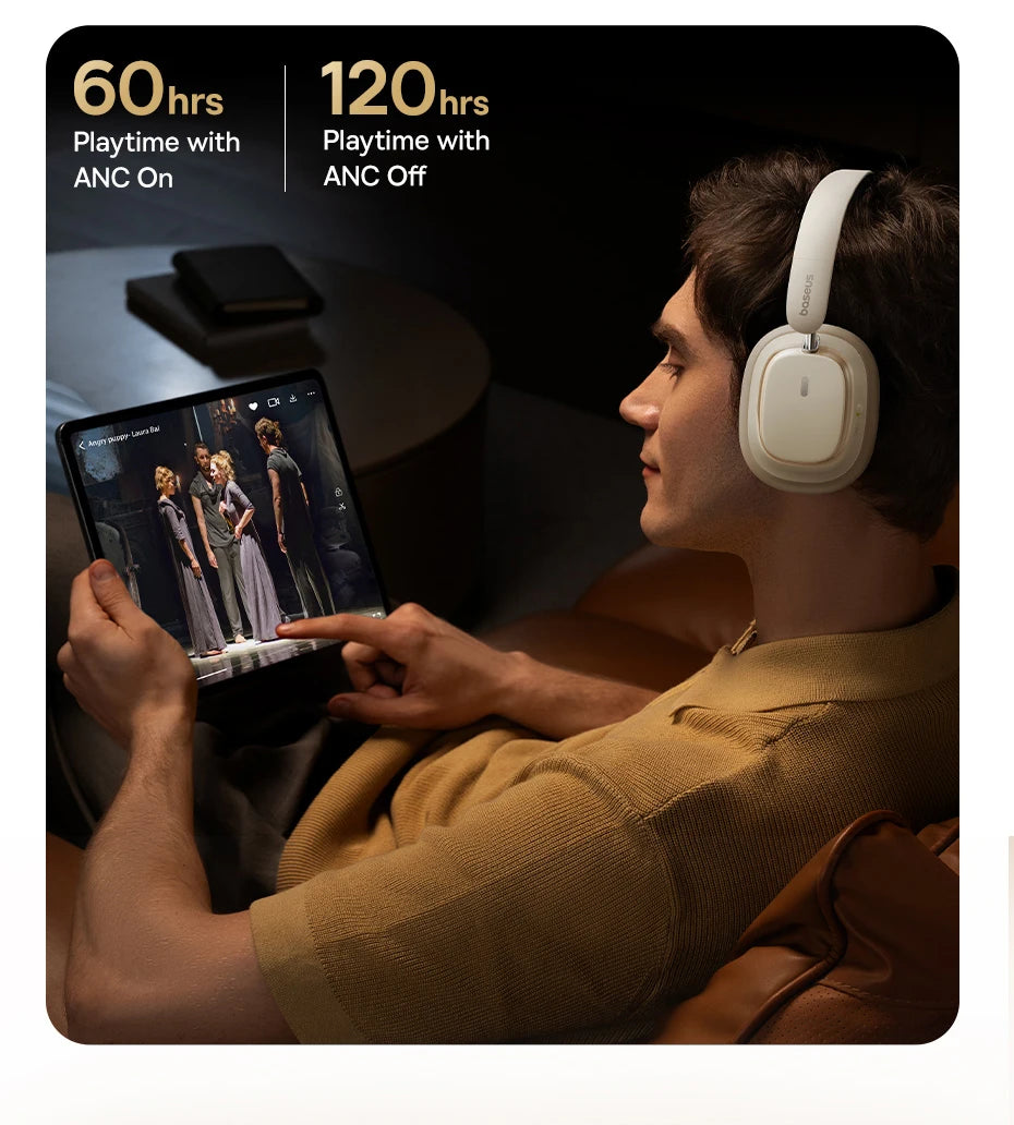 Baseus Bowie H1S – Fone Bluetooth 5.4 com Cancelamento de Ruído Ativo 46dB, Áudio Espacial Hi-Res e 120h de Autonomia!