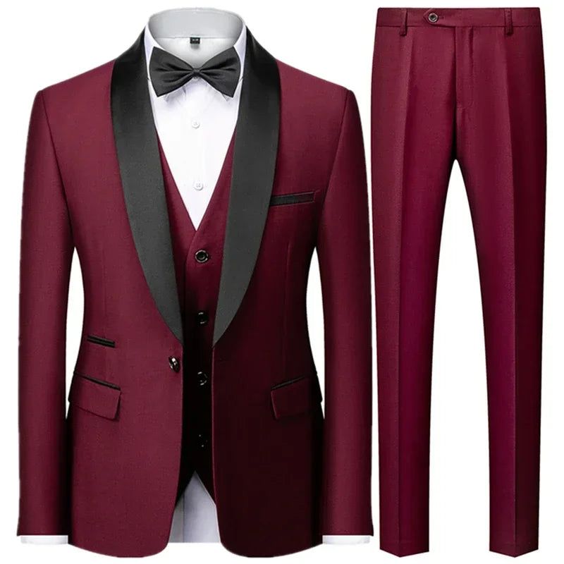 Conjunto Masculino de Luxo 3 Peças — Terno Slim Preto com Blazer, Colete e Calça | Ideal para Casamentos, Festas e Eventos Formais”