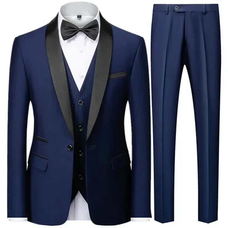 Conjunto Masculino de Luxo 3 Peças — Terno Slim Preto com Blazer, Colete e Calça | Ideal para Casamentos, Festas e Eventos Formais”