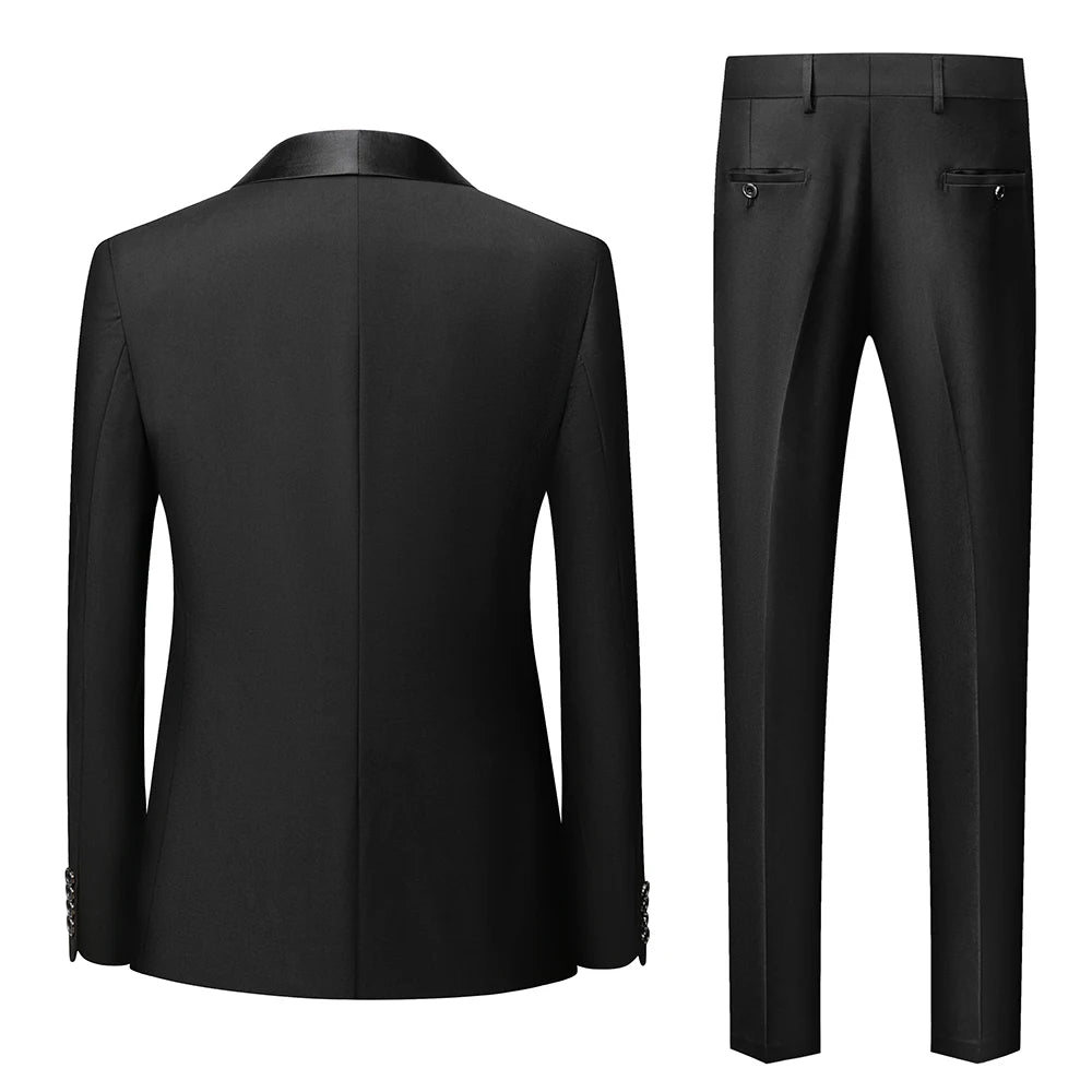 Conjunto Masculino de Luxo 3 Peças — Terno Slim Preto com Blazer, Colete e Calça | Ideal para Casamentos, Festas e Eventos Formais”