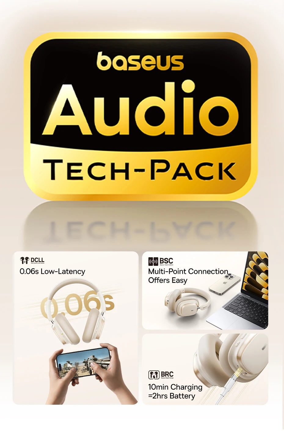 Baseus Bowie H1S – Fone Bluetooth 5.4 com Cancelamento de Ruído Ativo 46dB, Áudio Espacial Hi-Res e 120h de Autonomia!