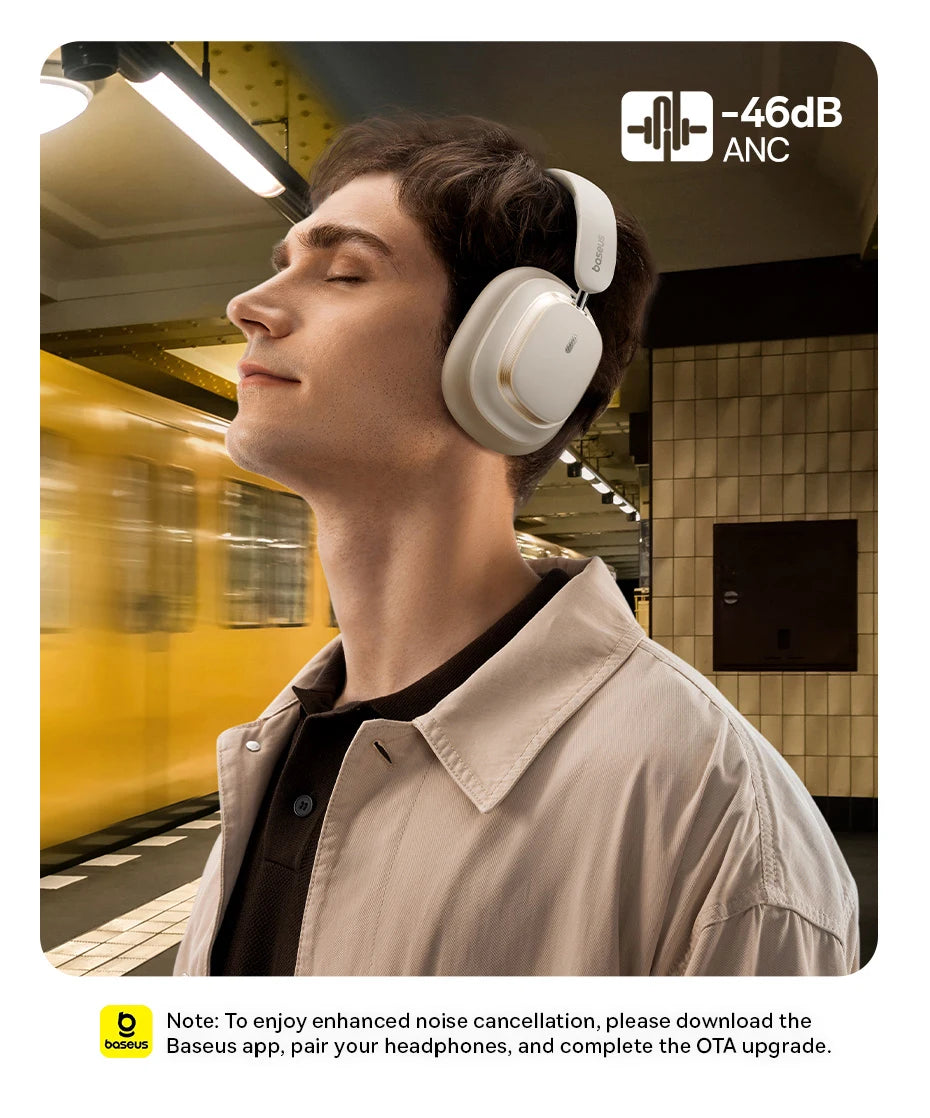 Baseus Bowie H1S – Fone Bluetooth 5.4 com Cancelamento de Ruído Ativo 46dB, Áudio Espacial Hi-Res e 120h de Autonomia!