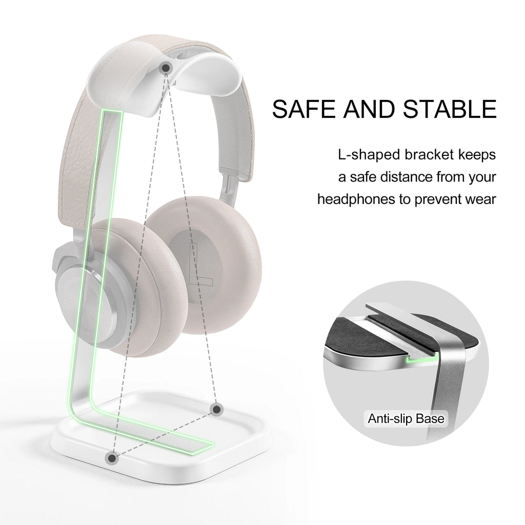 Suporte Inteligente 2 em 1 – Base Reforçada + Bandeja de Armazenamento | Perfeito para Fones de Jogo e Estúdio!