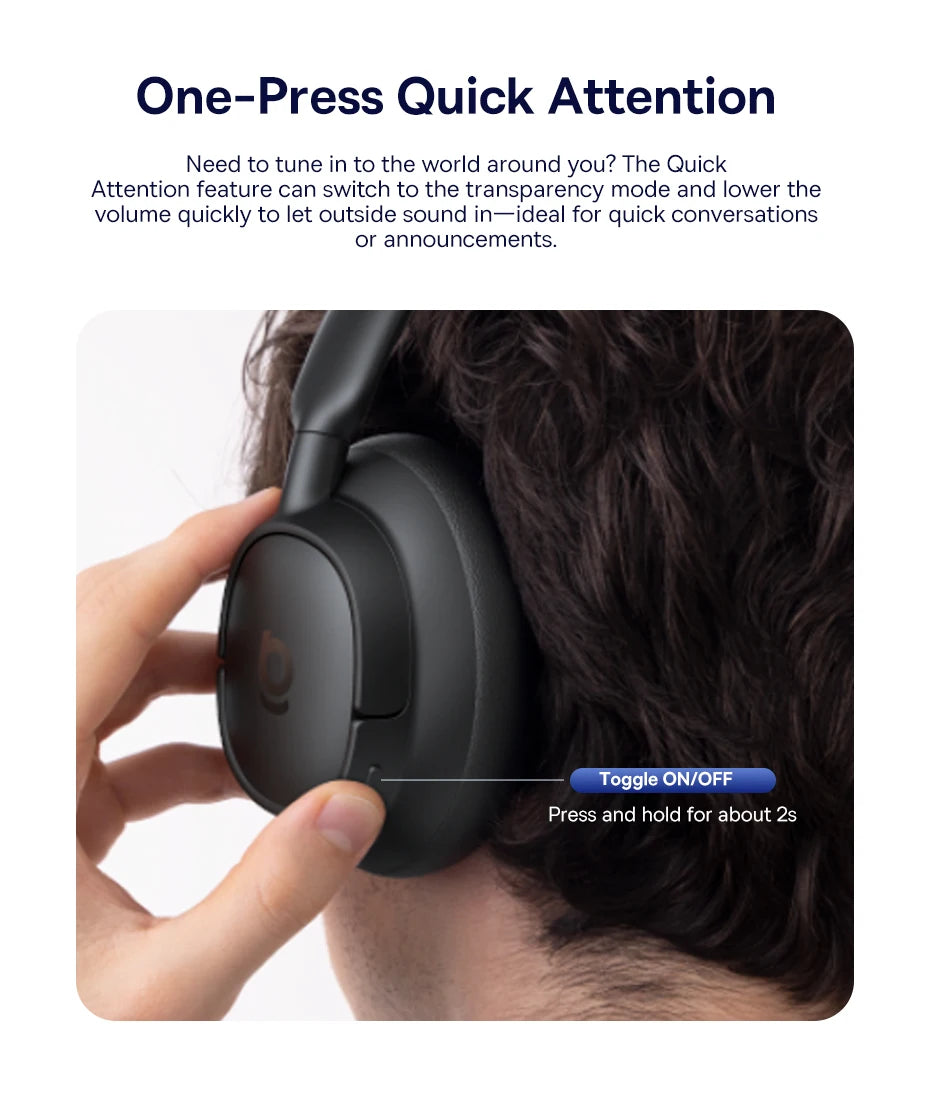 Baseus Bowie H1S – Fone Bluetooth 5.4 com Cancelamento de Ruído Ativo 46dB, Áudio Espacial Hi-Res e 120h de Autonomia!