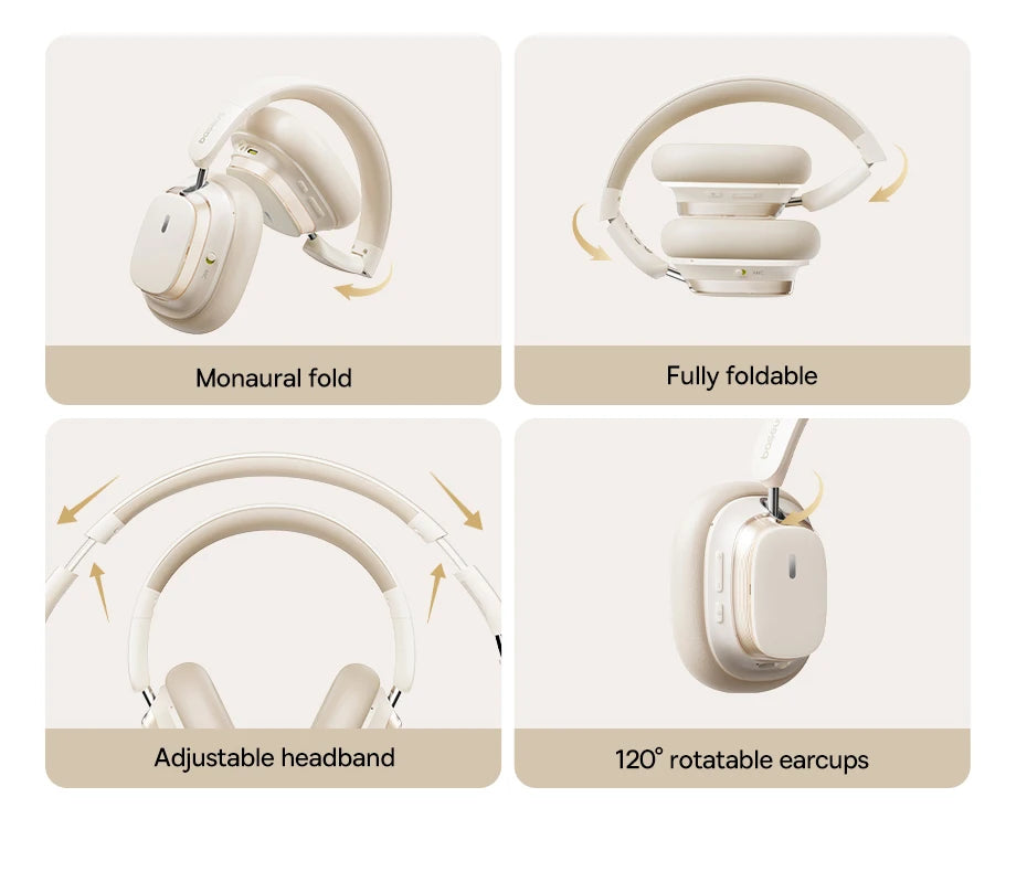 Baseus Bowie H1S – Fone Bluetooth 5.4 com Cancelamento de Ruído Ativo 46dB, Áudio Espacial Hi-Res e 120h de Autonomia!