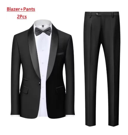 Conjunto Masculino de Luxo 3 Peças — Terno Slim Preto com Blazer, Colete e Calça | Ideal para Casamentos, Festas e Eventos Formais”